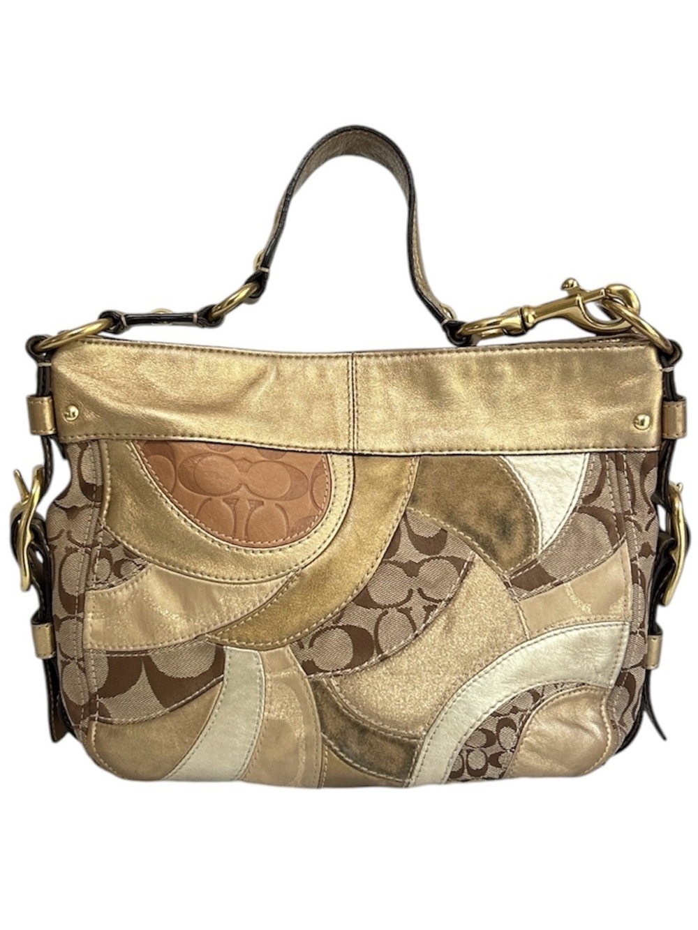Coach Zoe Patchwork Hobo Bag Medium Brown Khaki Leather Shoulder Retro Y2K - Picture 3 of 16